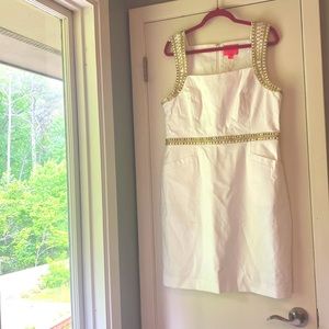 Lilly Pulitzer Dana Stretch Shift Dress white&gold